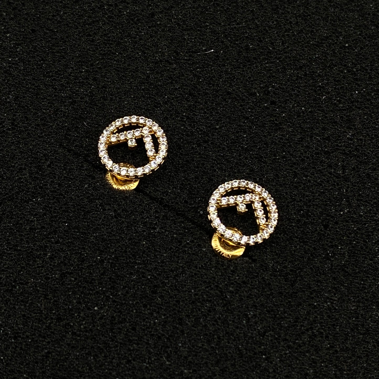 Fendi Gold-Tone Crystal Encircled FF Logo Stud Earrings