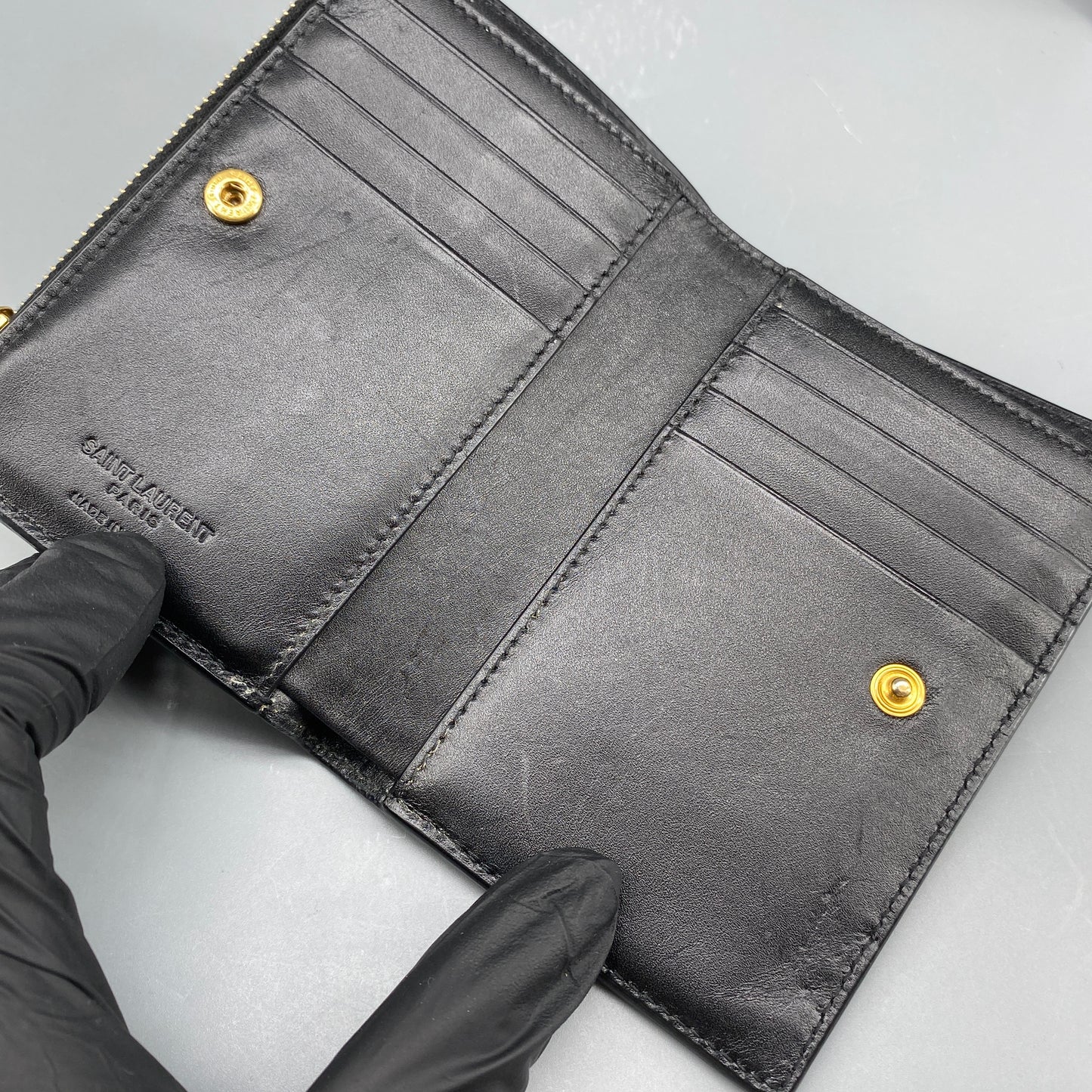 Saint Laurent Smooth Black Calfskin Bifold Wallet With Side Zipper