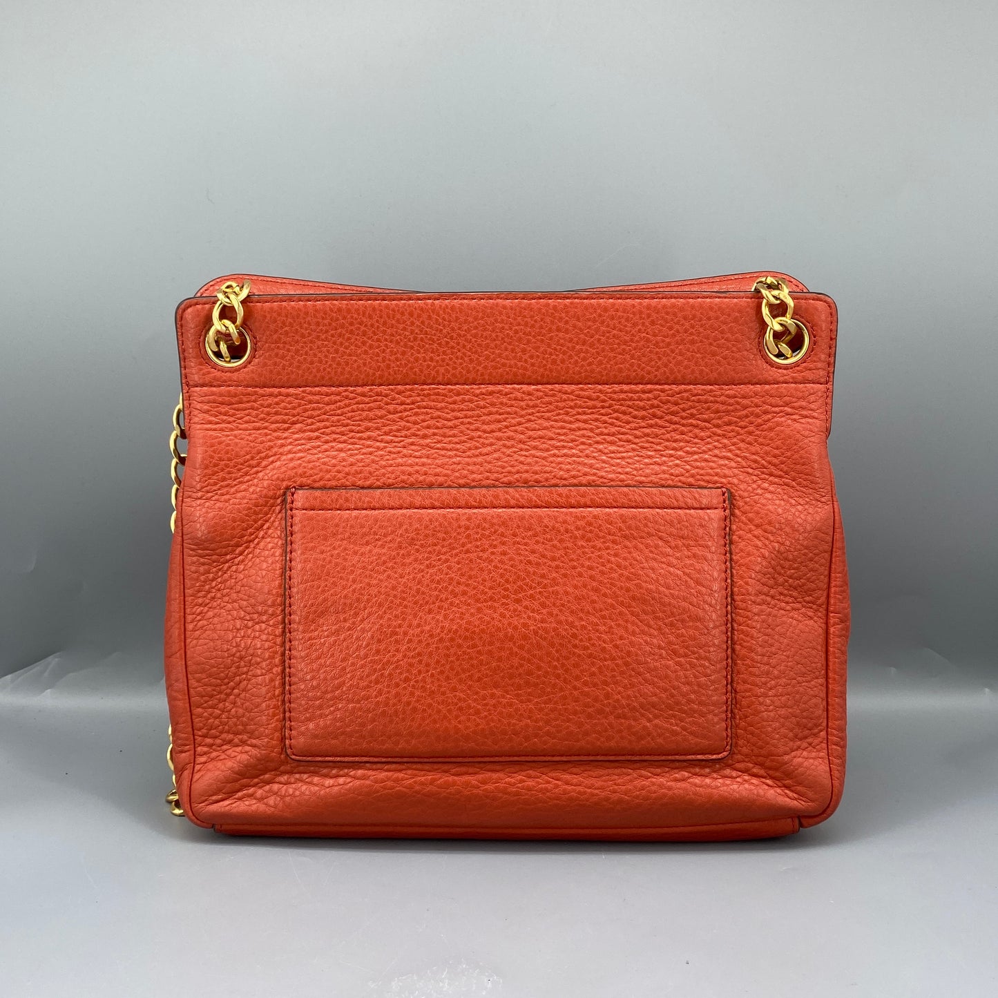 Tory Burch Orange Pebbled Leather Double T Logo Flap Chain Shoulder Bag