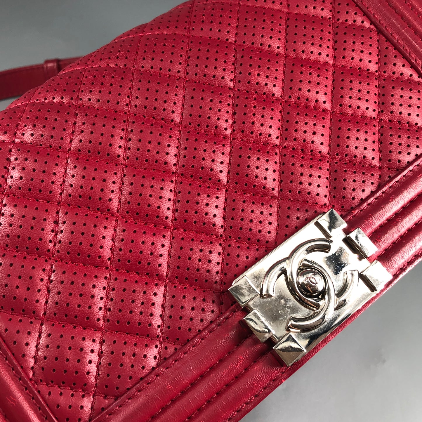 Chanel Boy Perforated Lambskin Quilted Shoulder Bag  Hot Pink