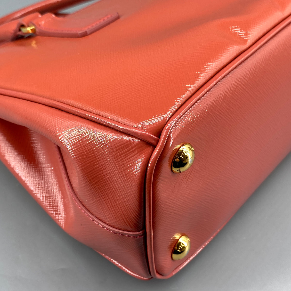 Prada Saffiano Vernice Small Galleria Double Zip Tote Arancio