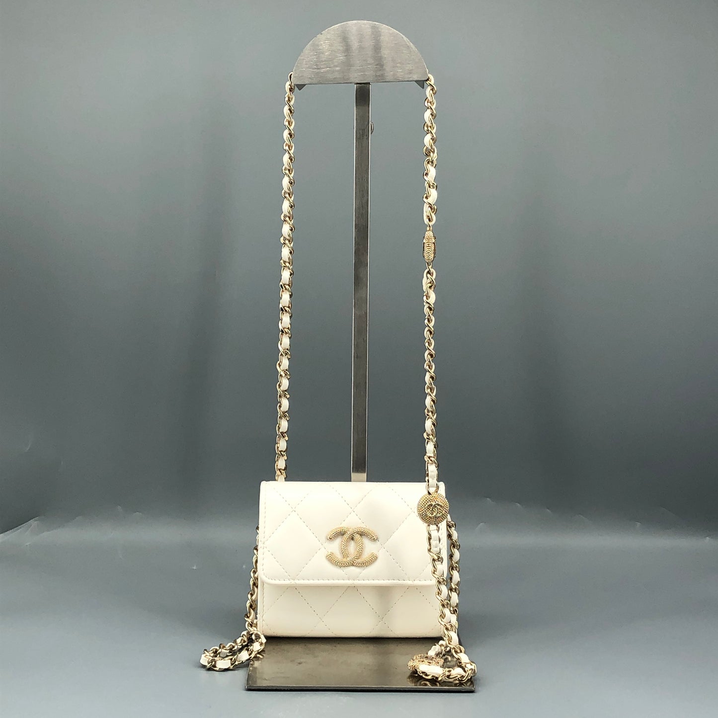 Chanel Mini Quilted Leather Chain Crossbody Bag cream