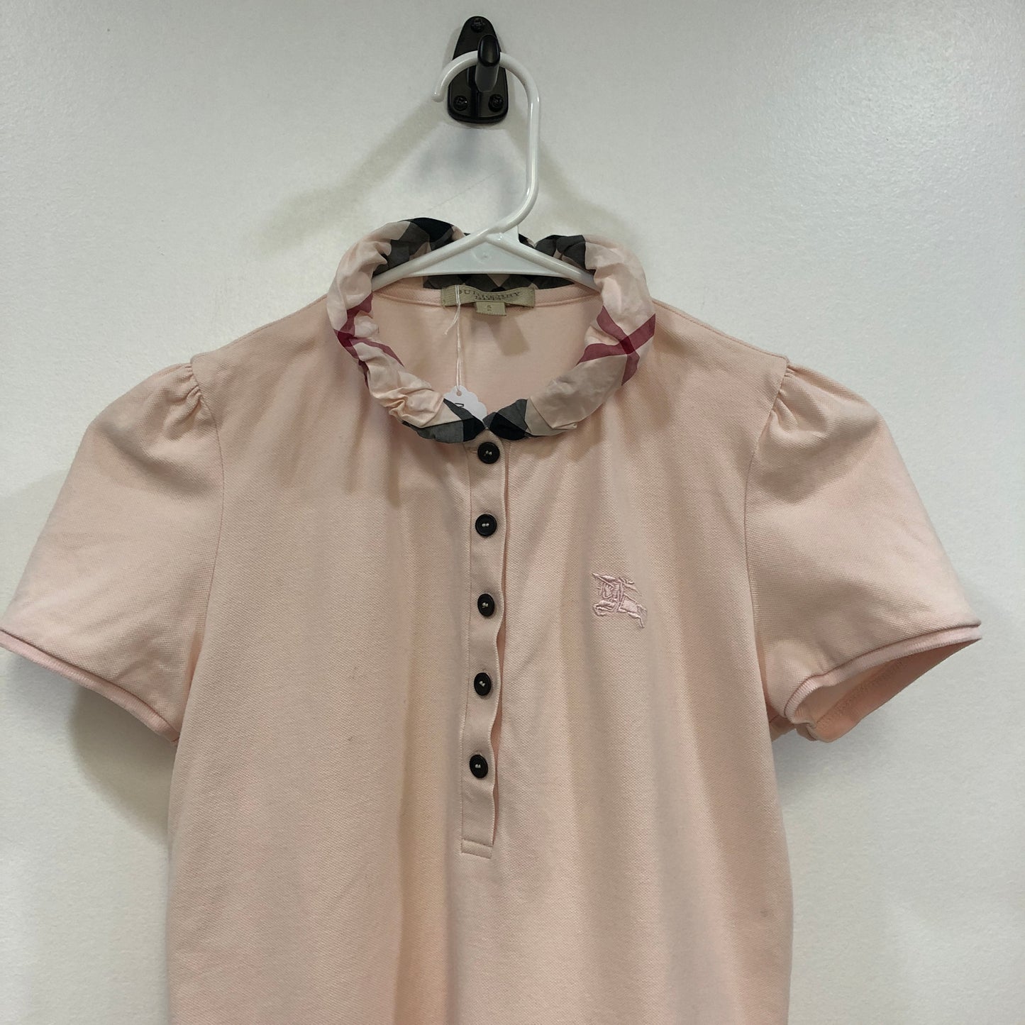 Burberry Vintage Check Collar Horse Embroidery Pique Polo Shirt Size S Pink Black Khaki Color Matching