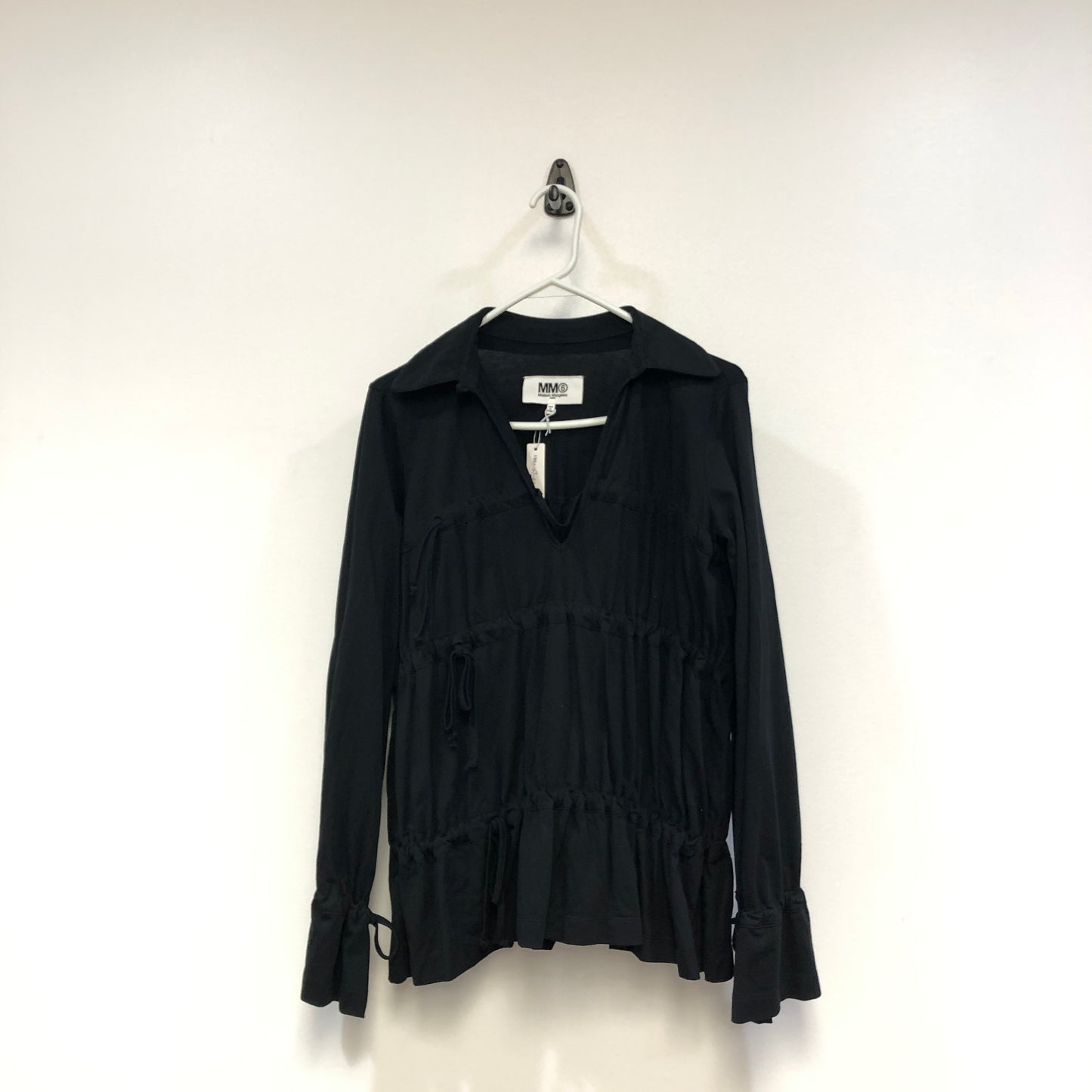Maison Margiela Black Ruched Long Sleeve Blouse Size XS
