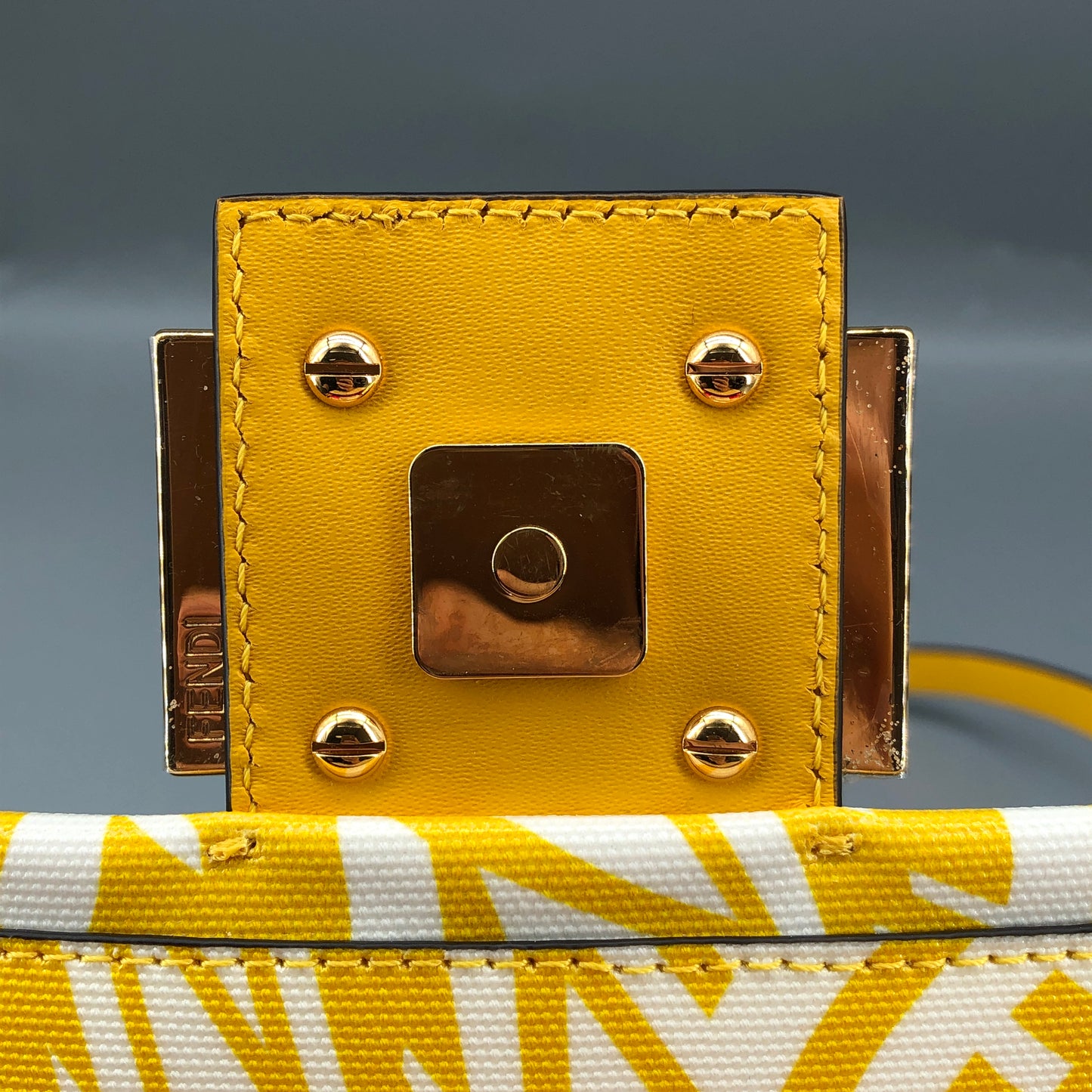 Fendi FF Vertigo Print Leather Baguette Shoulder Bag Yellow