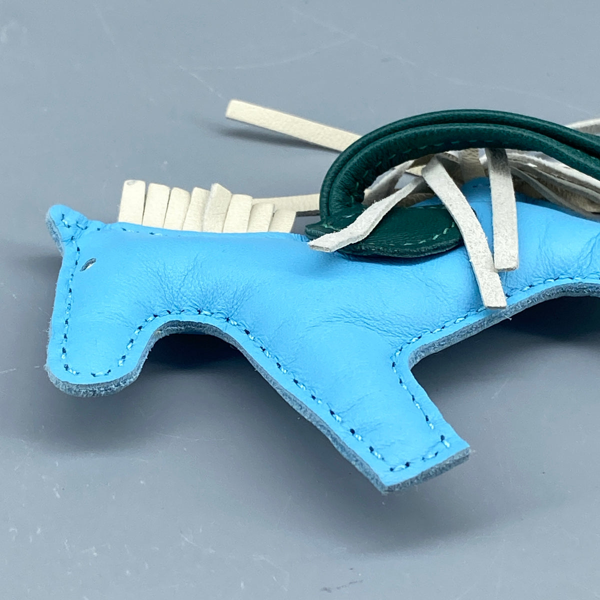 Hermes Rodeo Small Horse Bag Charm Light Blue & Green Leather