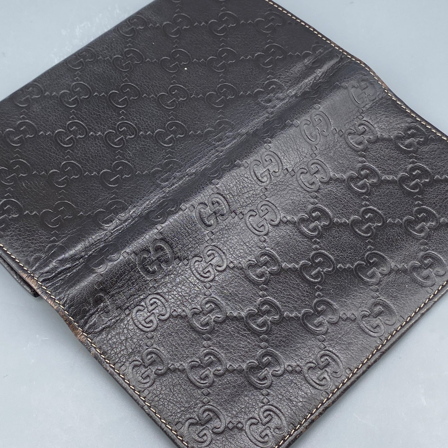 Gucci GG Embossed Deep Brown Leather Long Wallet