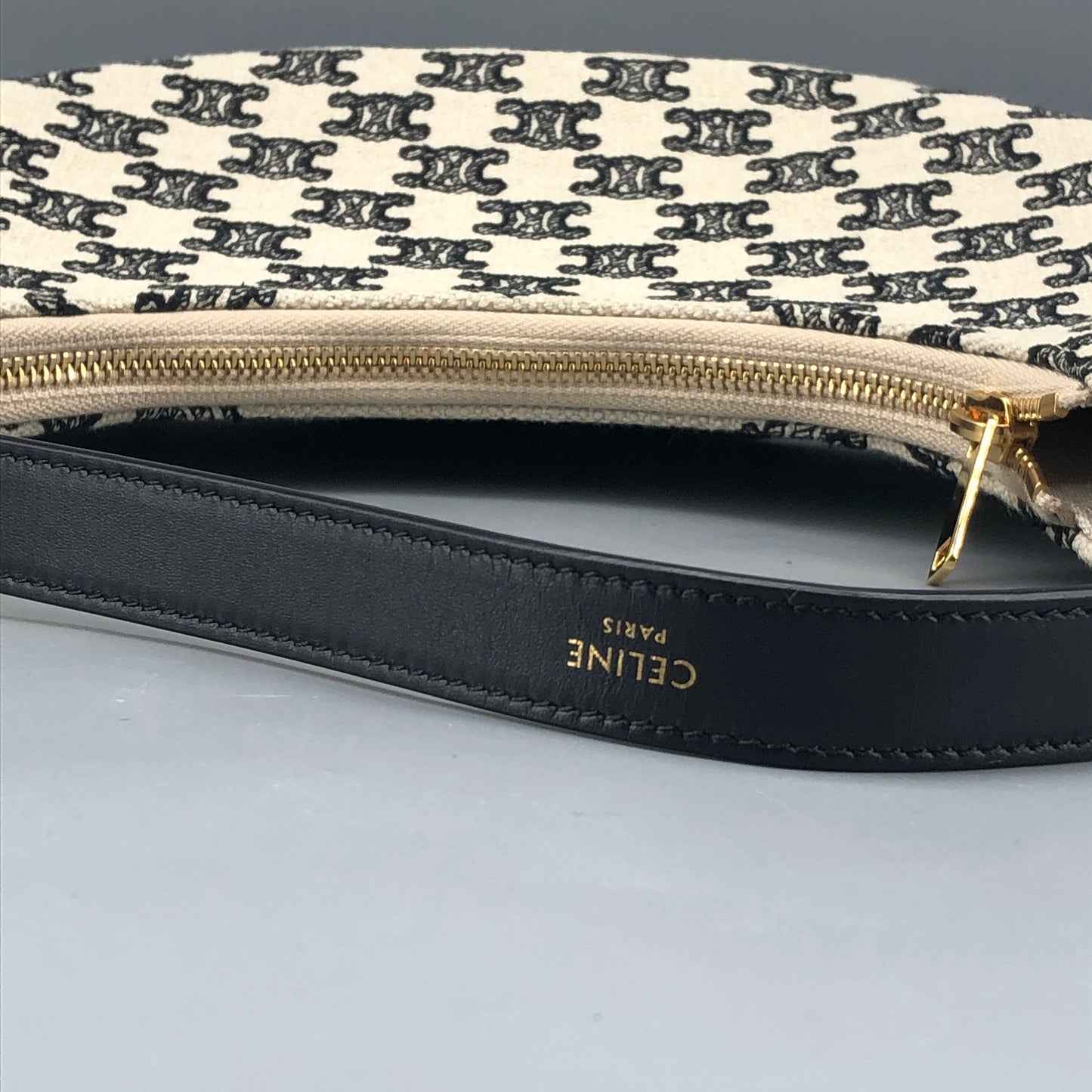 Celine Triomphe Jacquard AVA Hobo Underarm Shoulder Bag Black White