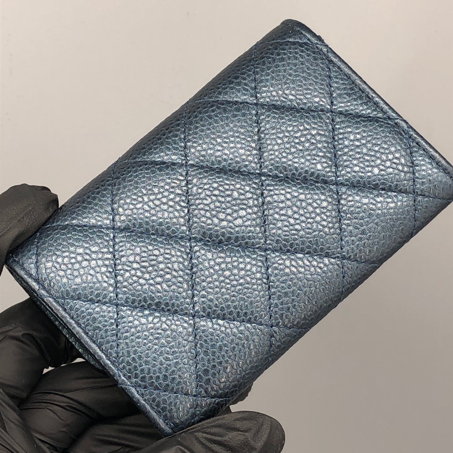 Chanel Classic Flap Blue Caviar Leather Short Wallet