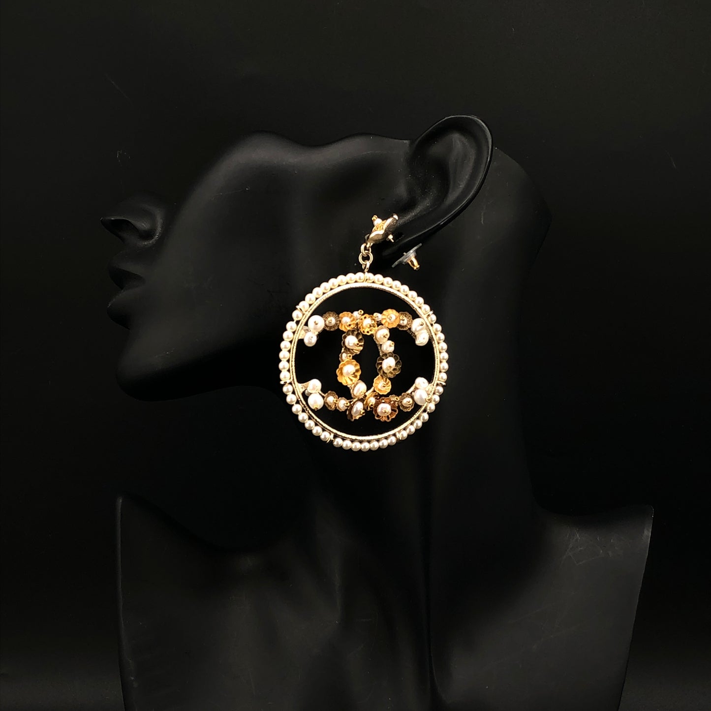 Chanel 2018 Gold-Tone Pearl & Crystal CC Drop Earrings