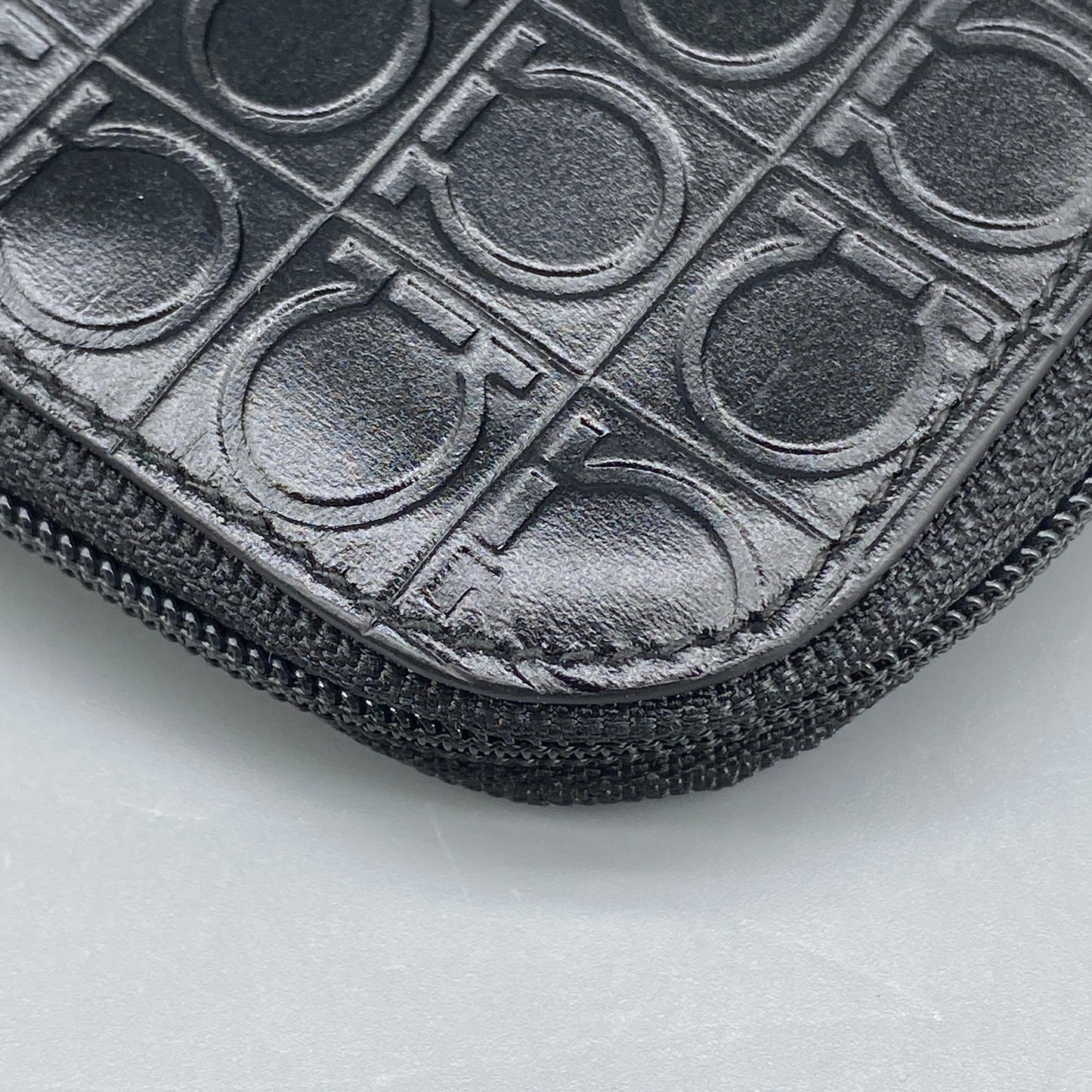 Ferragamo Black Embossed Gancini Full-Zip Mini Coin Purse