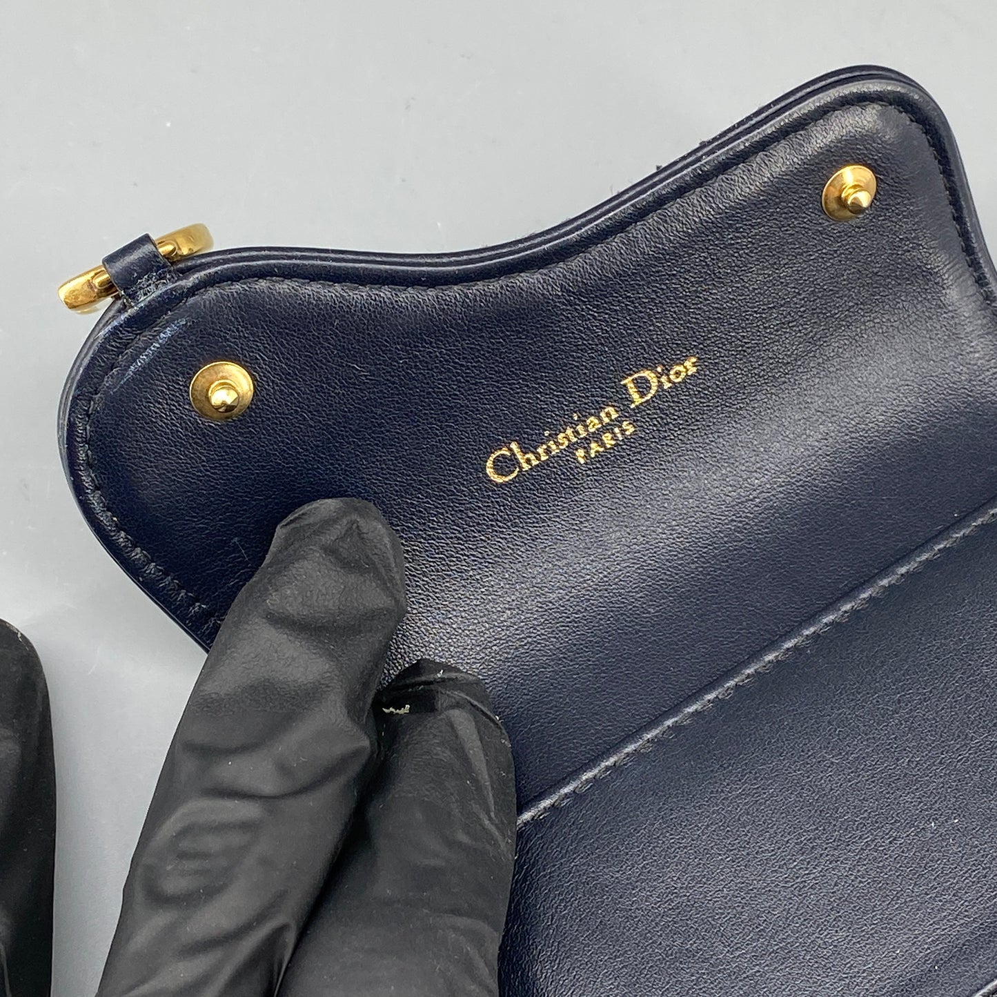 Christian Dior Oblique Saddle Compact Wallet Navy/Grey