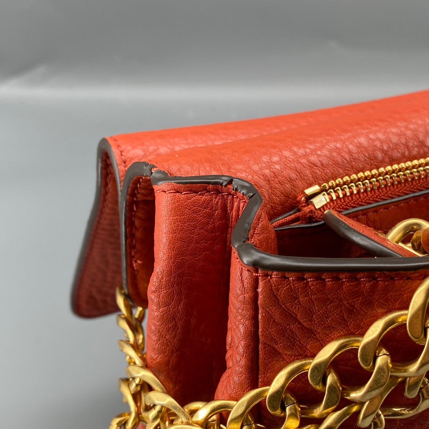 Tory Burch Orange Pebbled Leather Double T Logo Flap Chain Shoulder Bag