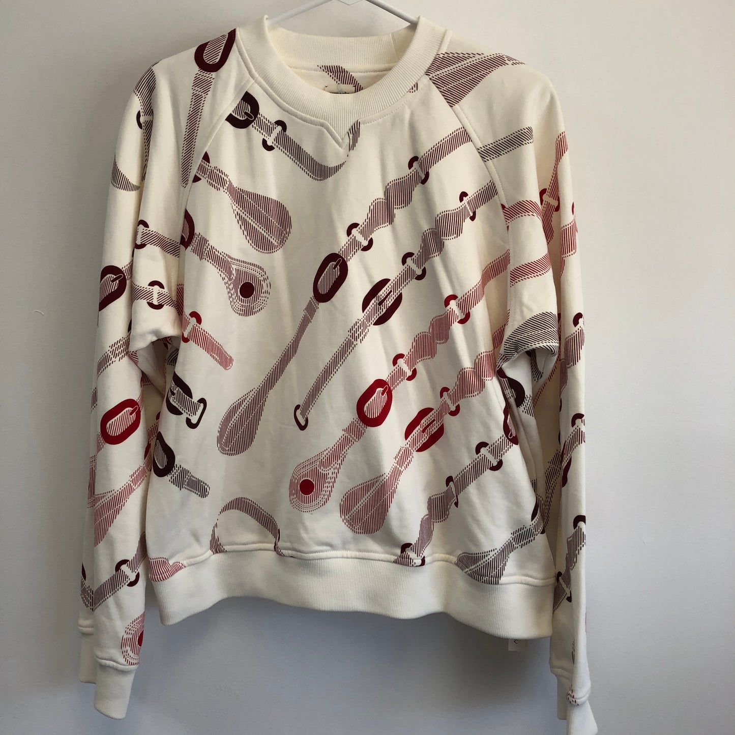NWT Hermes Women's Printed Cotton Crewneck Sweatshirt Size 44 White/Red