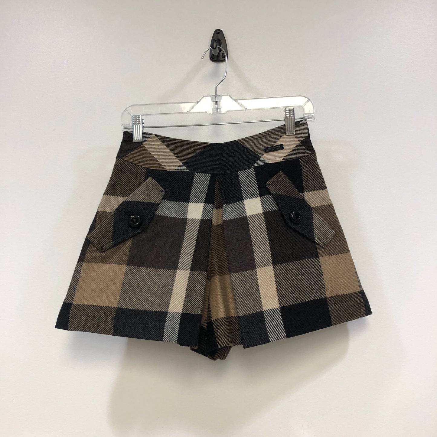 Burberry Blue Label Vintage Check Wool Pleated Shorts Size 38 Black/White/Brown