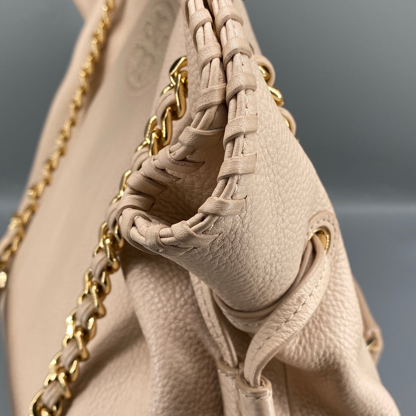 Tory Burch Nude Pebbled Leather Chain Shoulder Tote Bag