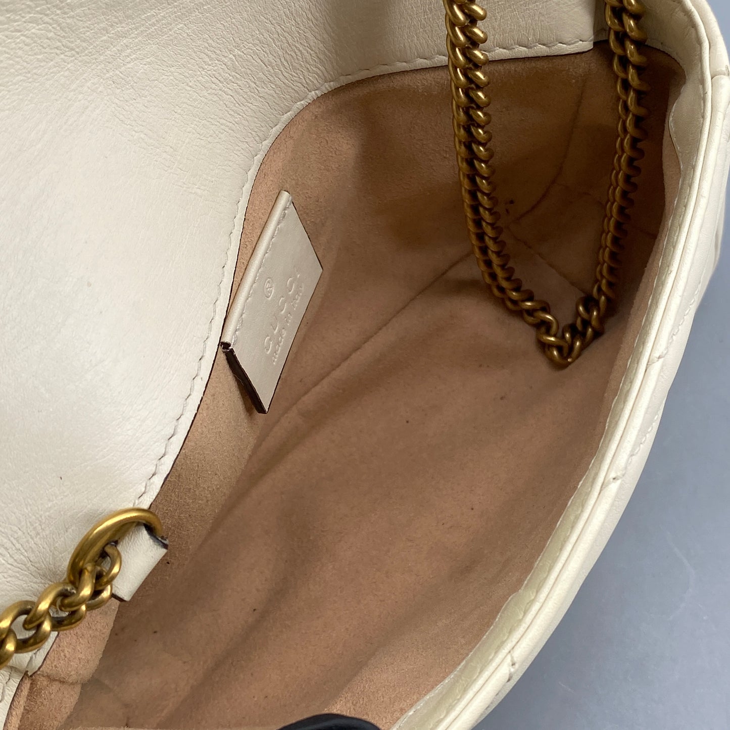 Gucci Cream Leather GG Marmont Mini Shoulder Bag