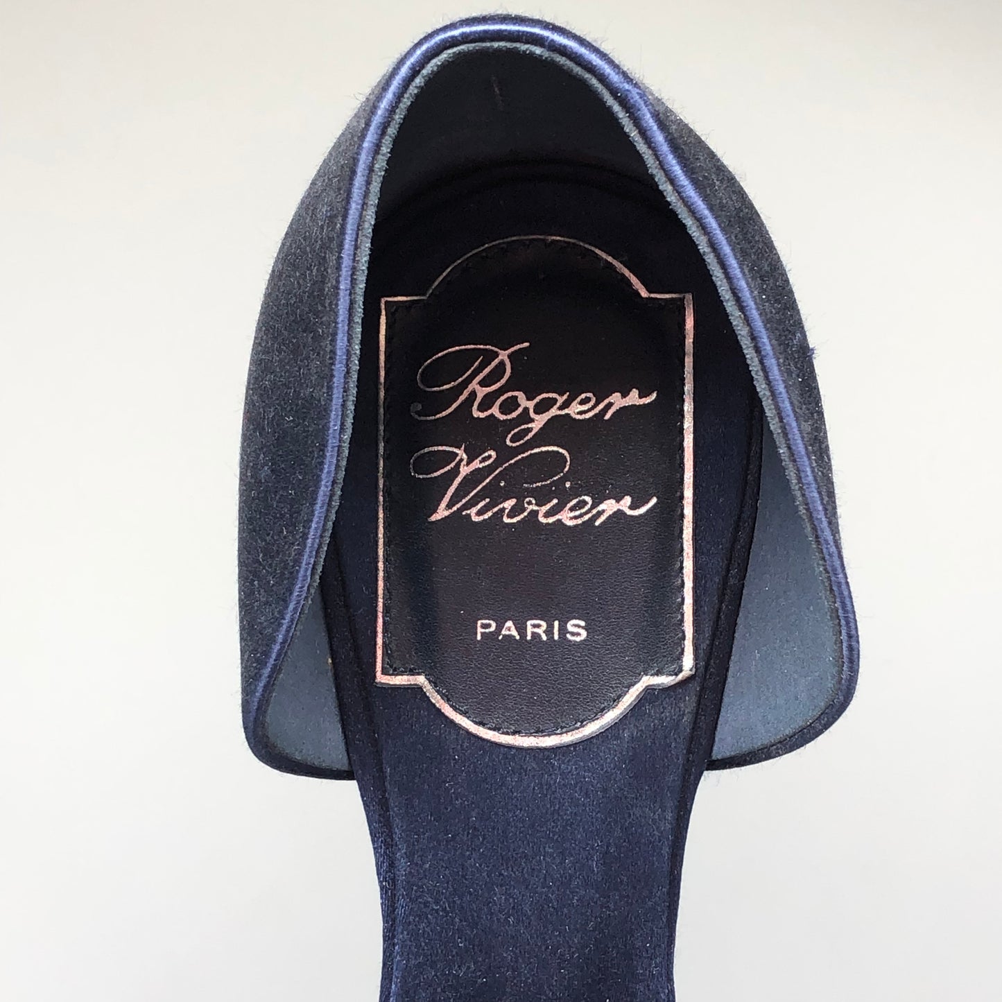 Roger Vivier Dark Blue Satin Crystal Buckle D'Orsay Flats Size 35.5 Women's shoes