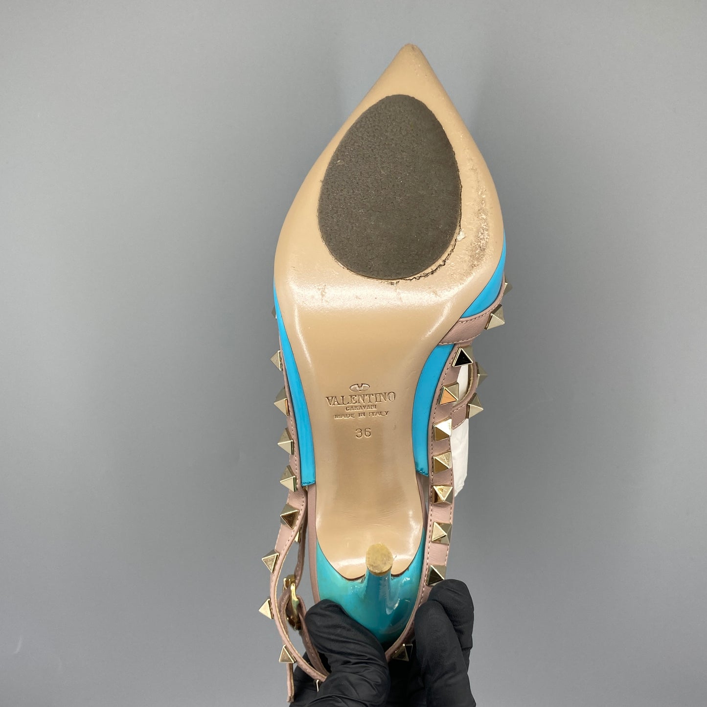 Valentino Women’s Light Blue Rockstud Pointed Toe High Heels Shoes