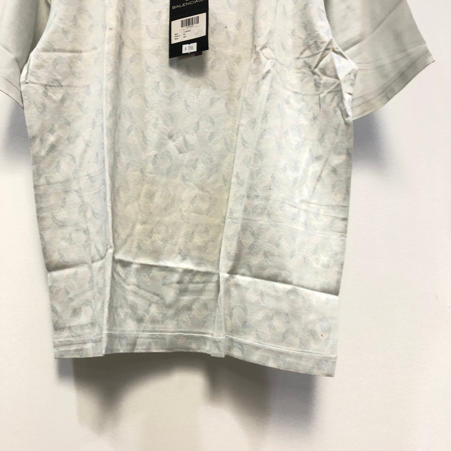 Balenciaga Mist Blue Jacquard Short Sleeve Shirt US Size 6