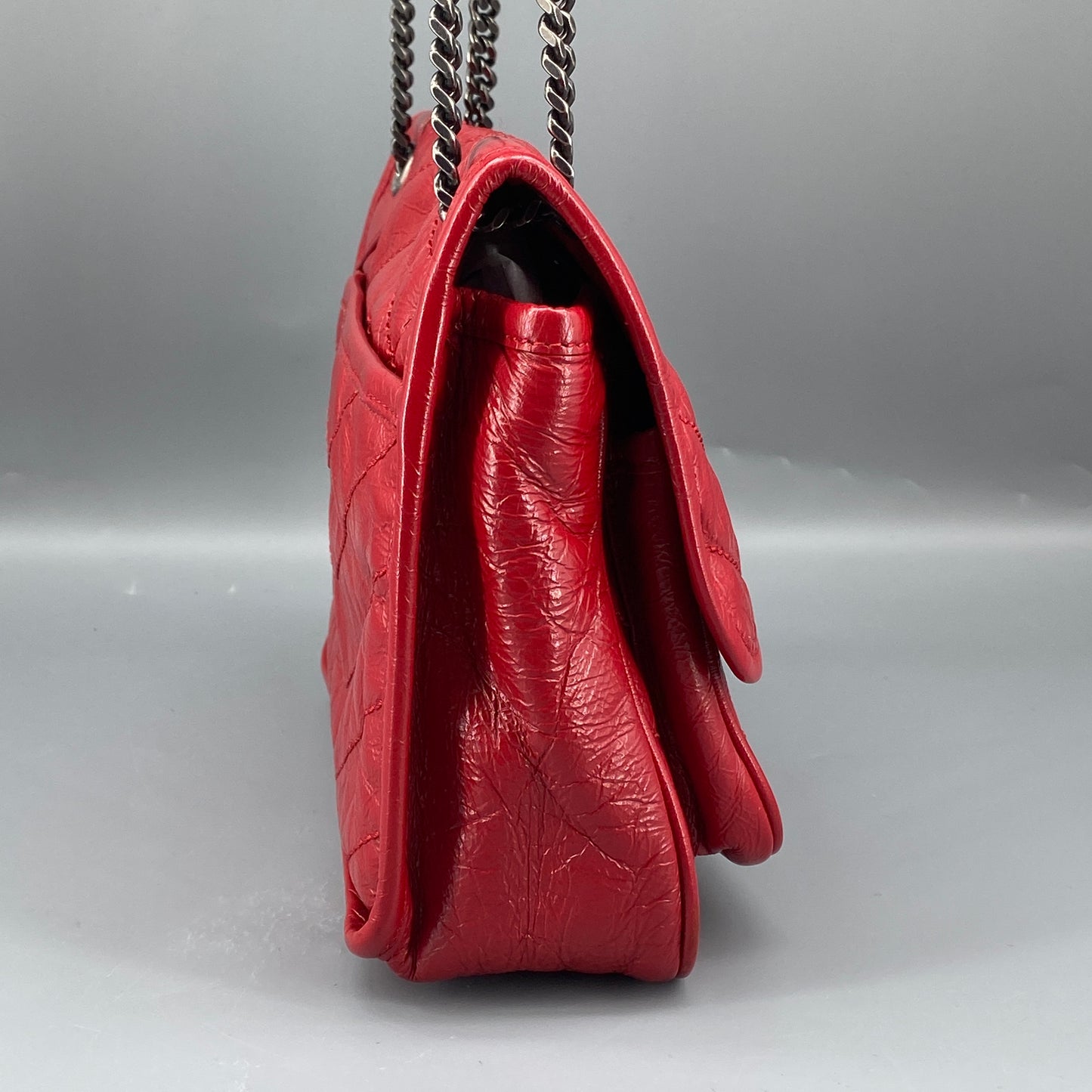 Saint Laurent Small Red Crinkled Leather Niki Chain Shoulder Bag