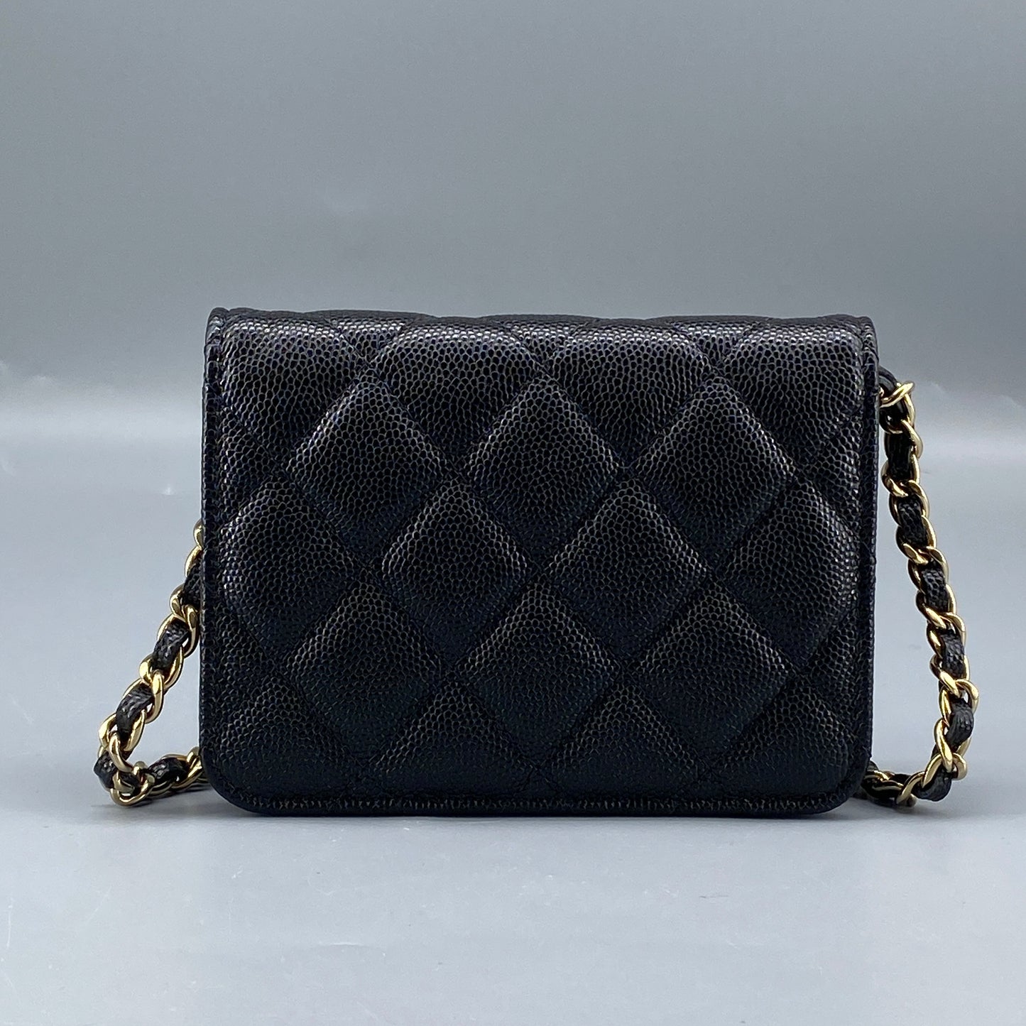 Chanel Quilted Caviar Mini Chain Wallet Bag Black