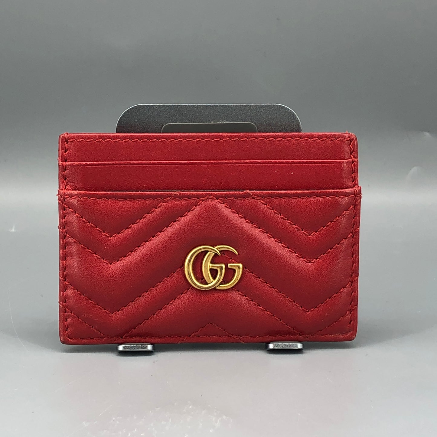 Gucci Chevron Quilted GG Leather Card Holder Red