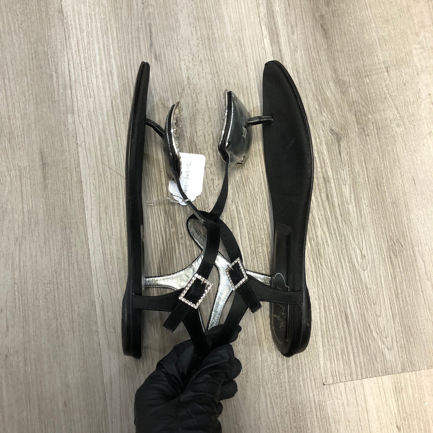 Roger Vivier Women's Strass Square Buckle Slingback Sandal Shoes 35.5 Black Silver