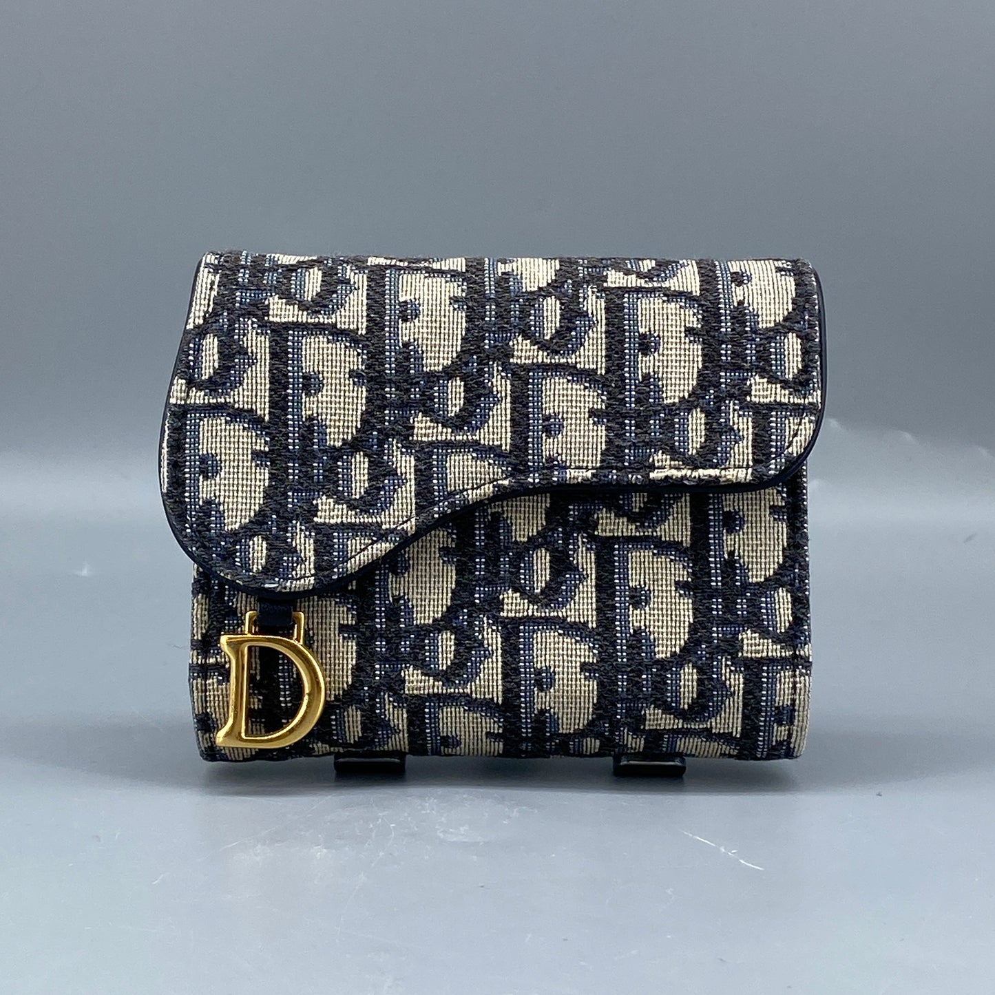 Christian Dior Oblique Saddle Compact Wallet Navy/Grey