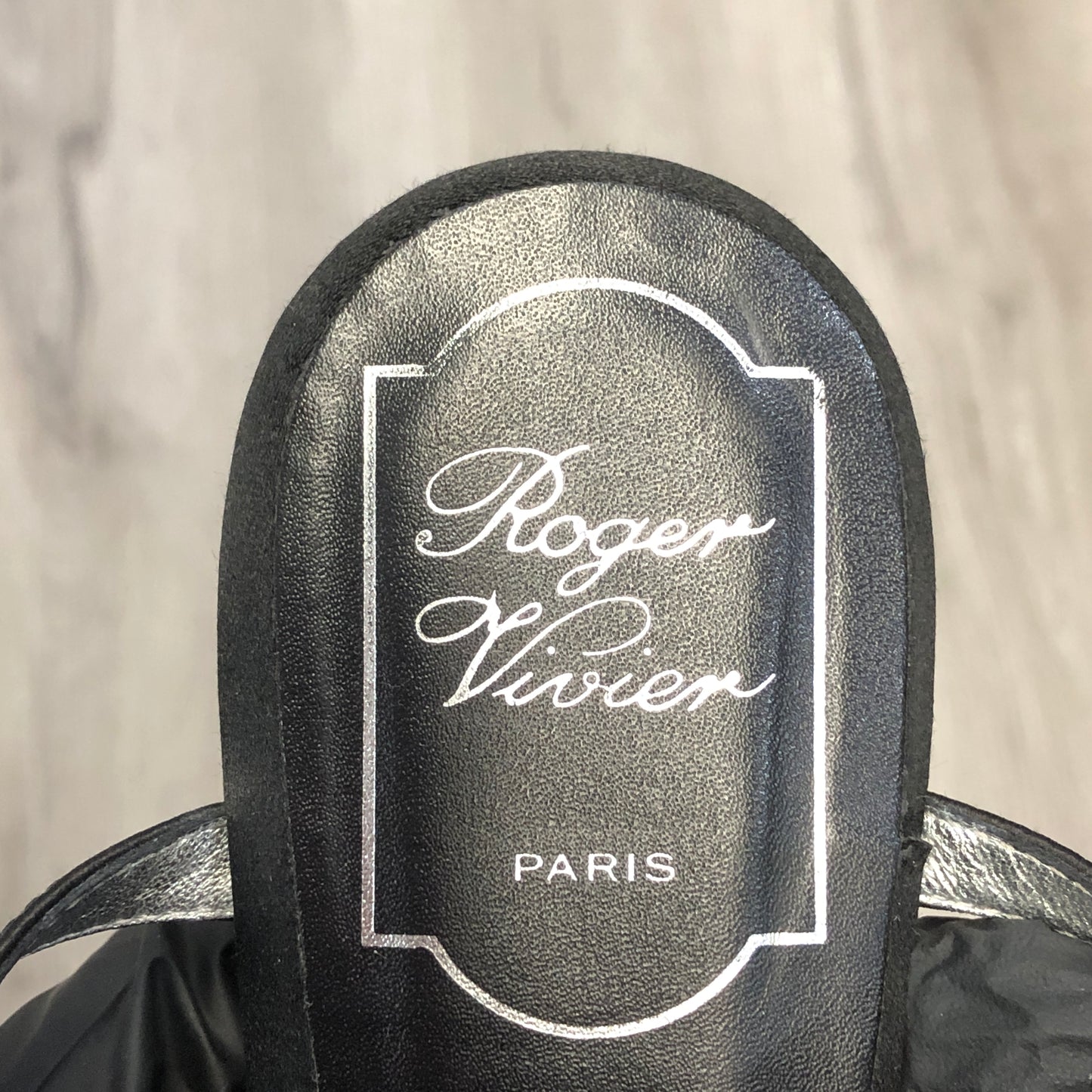 Roger Vivier Women's Strass Square Buckle Slingback Sandal Shoes 35.5 Black Silver