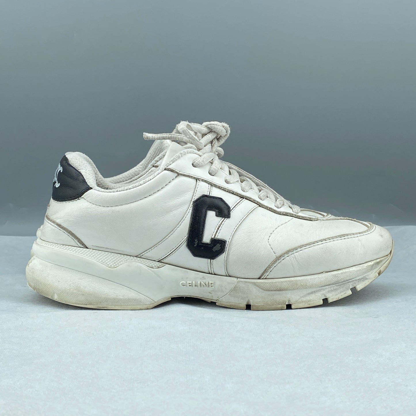 Celine Women's C Logo Low Top Leather Sneakers Size 37.5 White