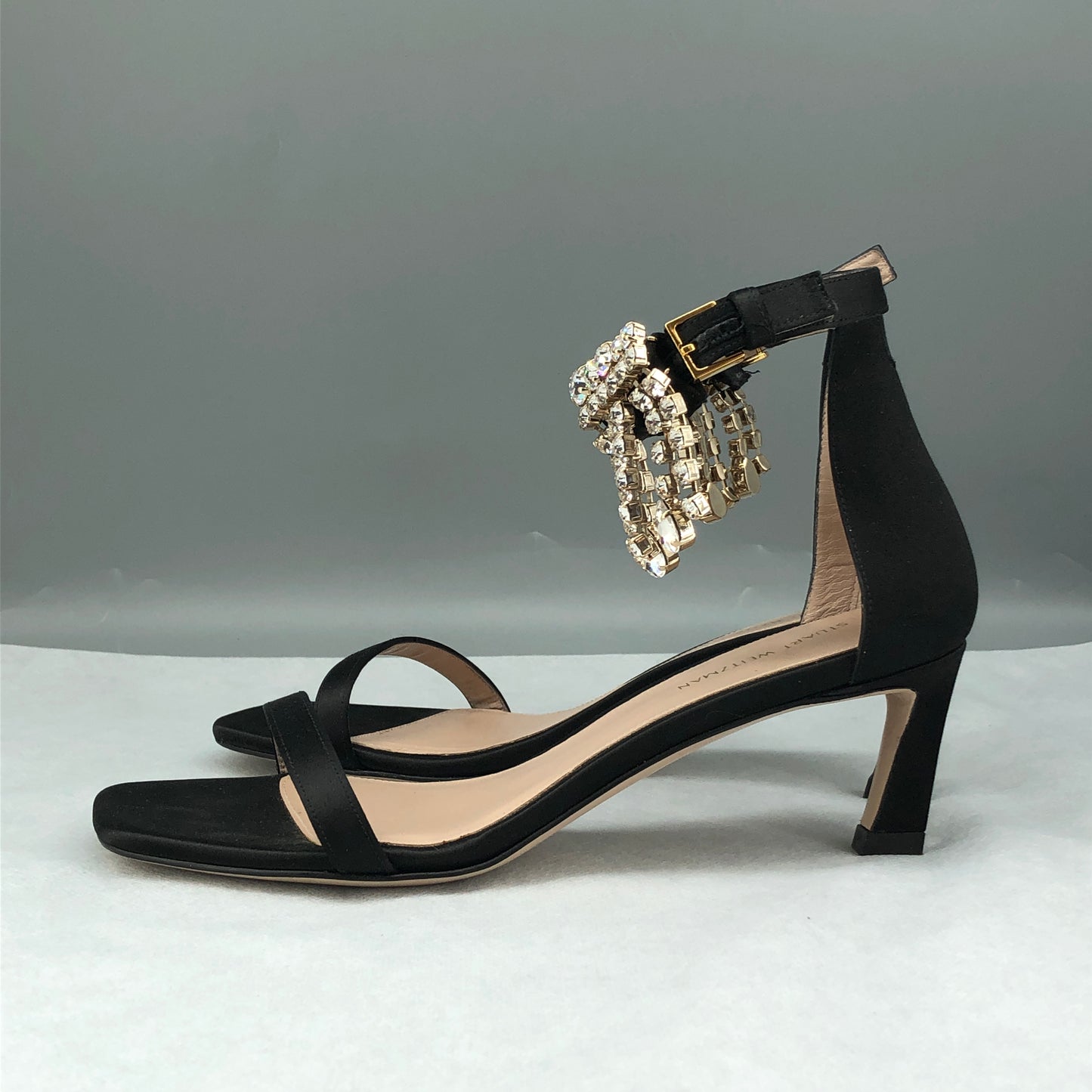 Stuart Weitzman Women's Crystal Tassel Ankle Strap Sandals Black Size 6