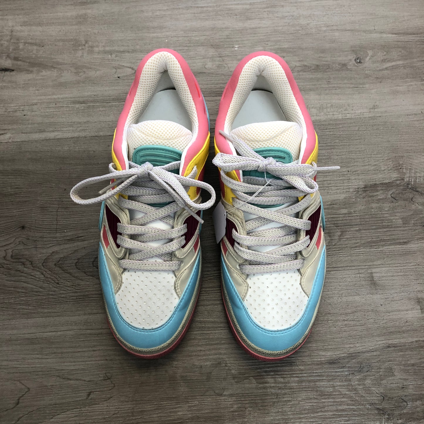 Gucci Women's Basket Multicolor Leather Low Top Sneaker Shoes 35.5 White Blue Pink Purple