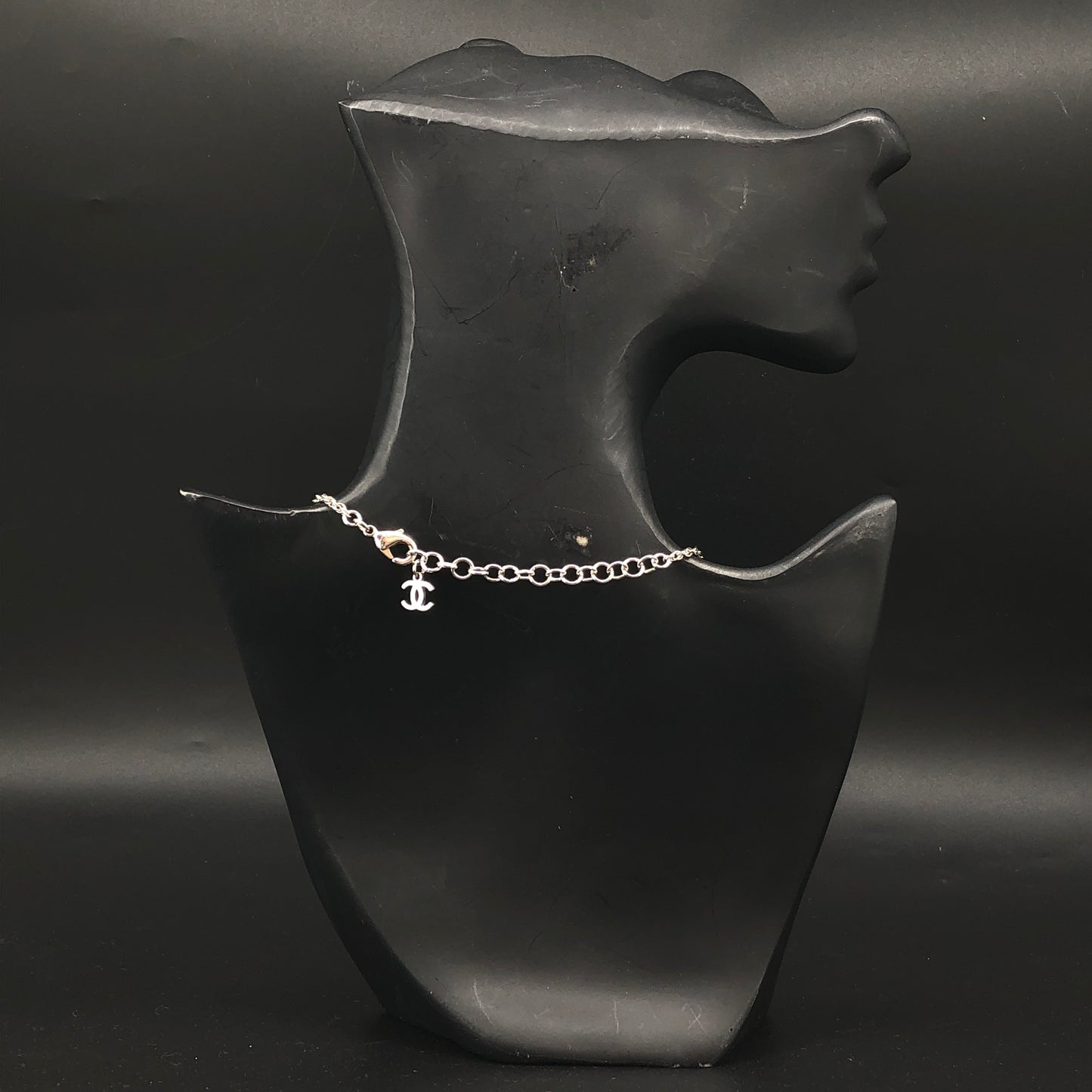 Chanel Heart CC Logo Pearl Choker Necklace Silver Color