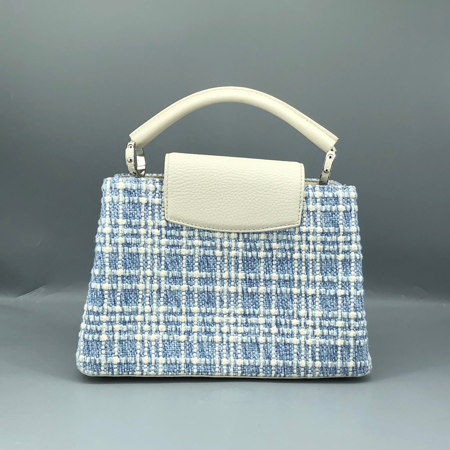 Louis Vuitton Limited Edition Capucines BB Handbag  White & Blue Tweed