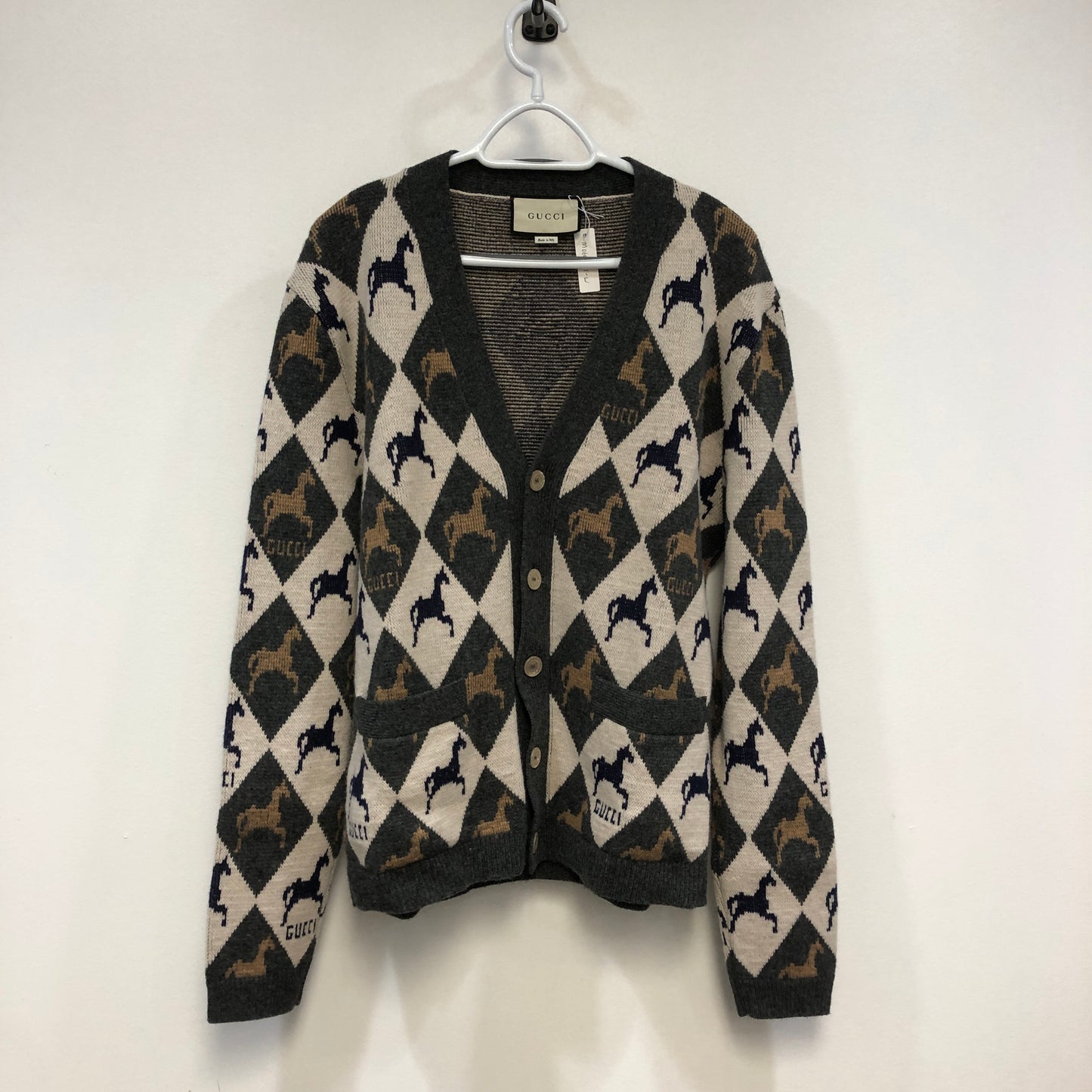 Gucci Horsebit Argyle Wool-Blend Cardigan S