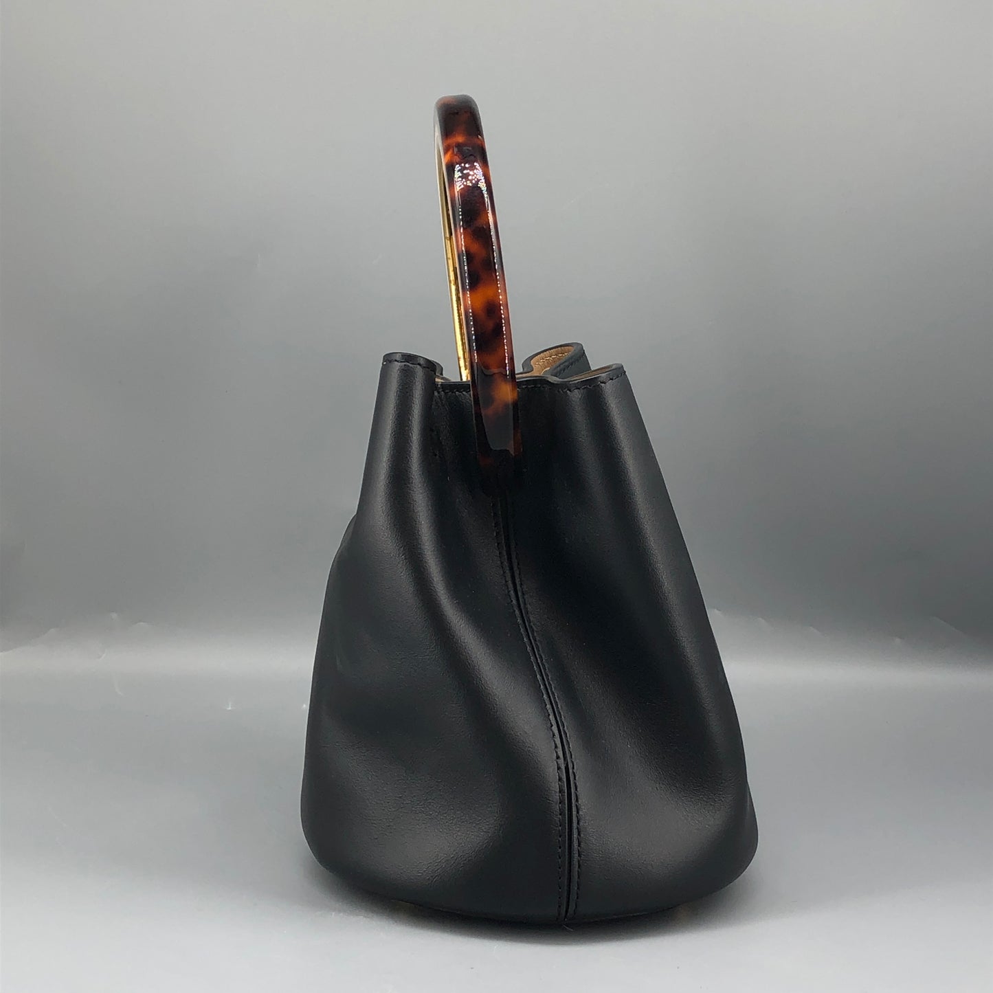 Marni Smooth Leather Ring Handle Mini Bucket Bag Black