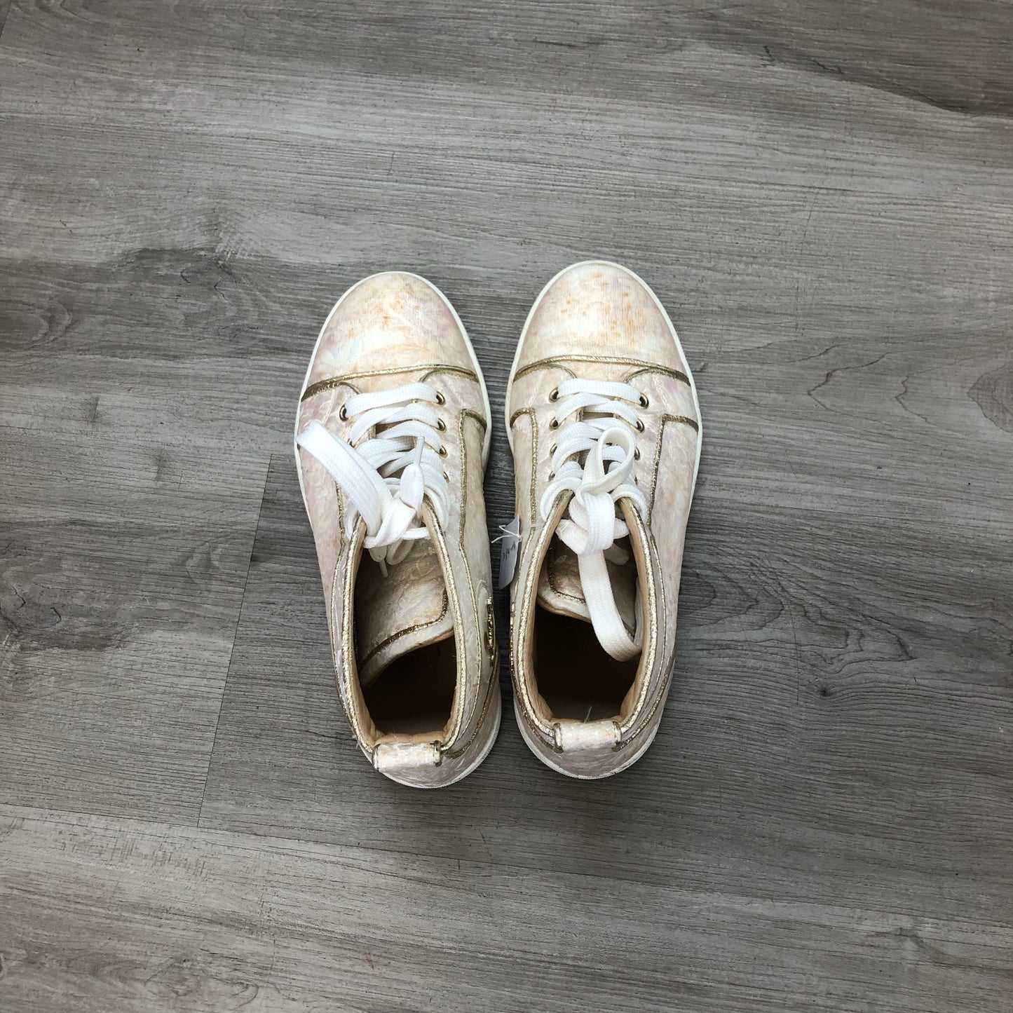Christian Louboutin Women's Iridescent Champagne Pink High Top Lace-Up Sneakers 36