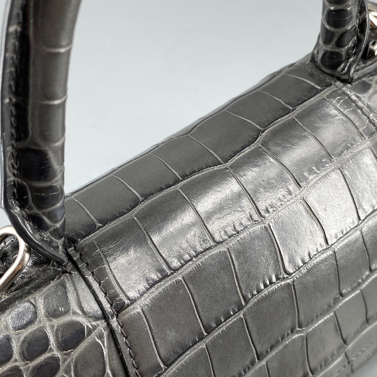 Balenciaga Dark Grey Croc Embossed Leather Hourglass Bag