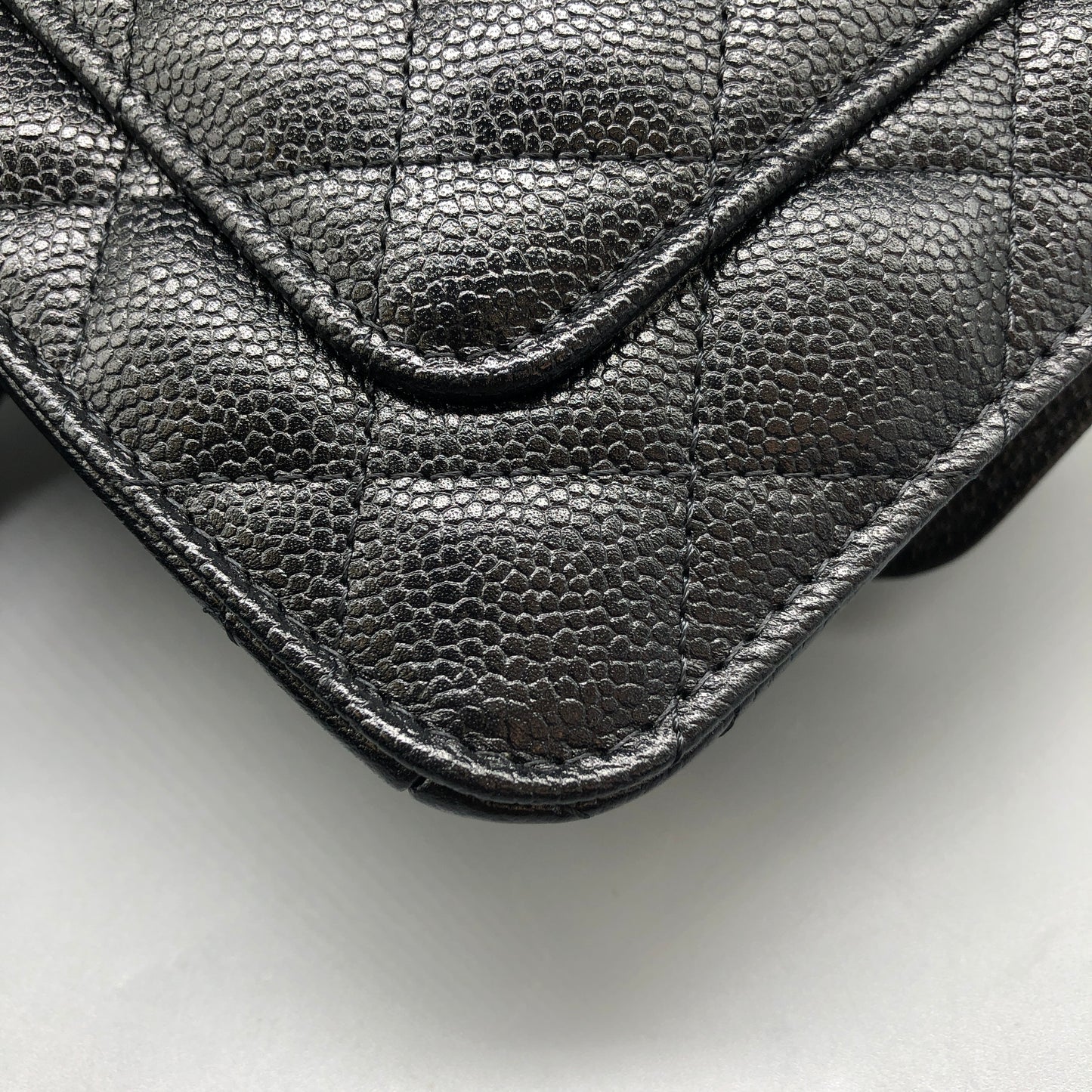 Chanel Foldable Tote Bag with Chain Quilted Caviar and Printed Nylon.