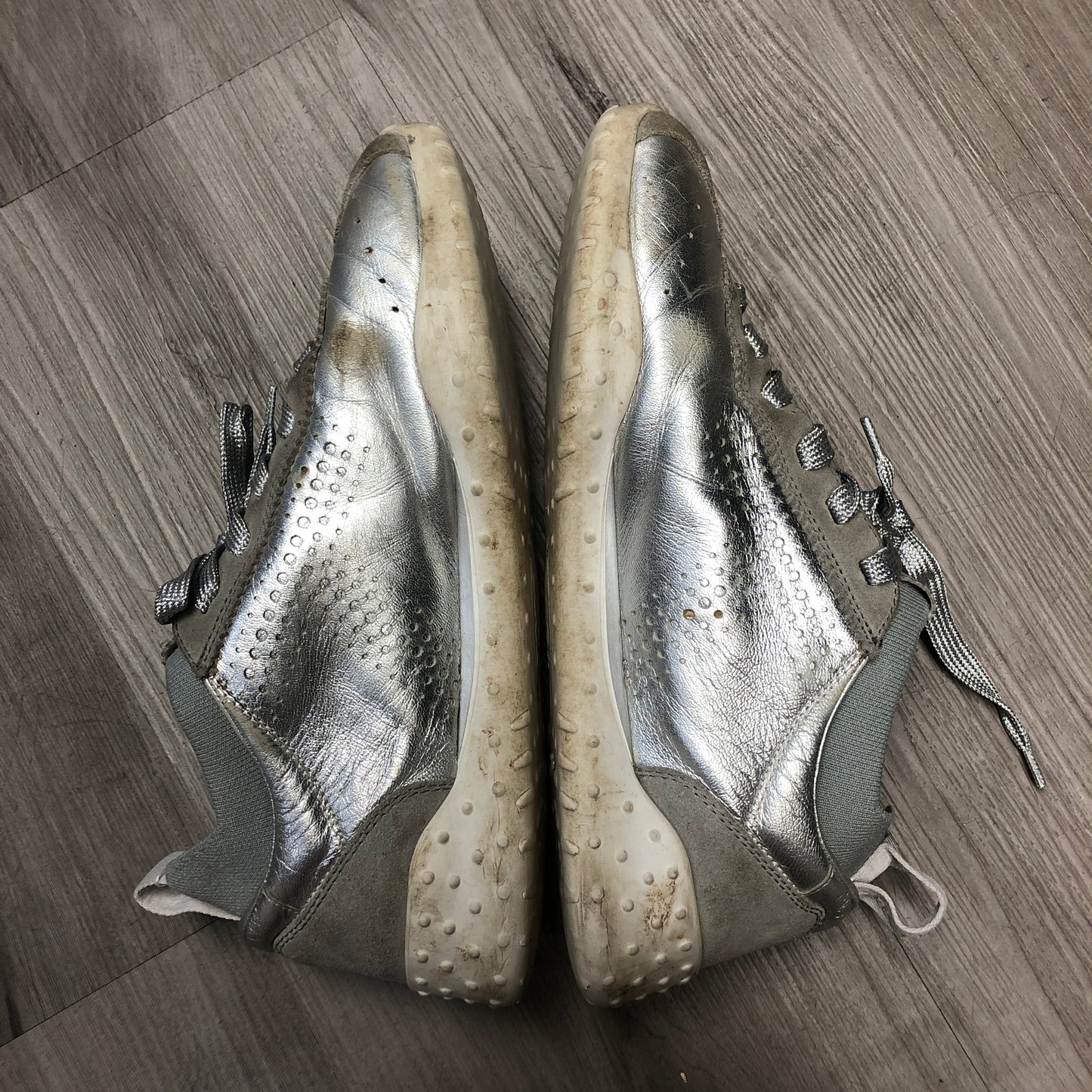 Tod's Women's Silver Leather & Suede Sneakers Size 37.5