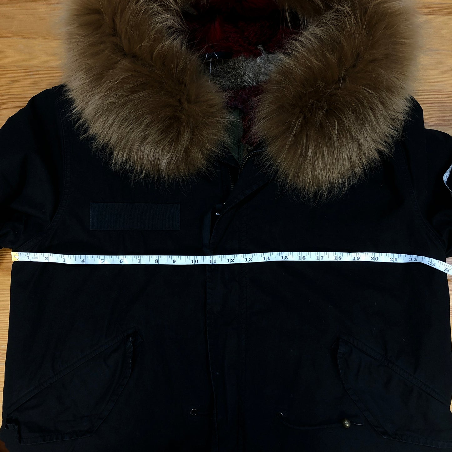 Mr & Mrs Black Fur Hood Short Parka Coat L