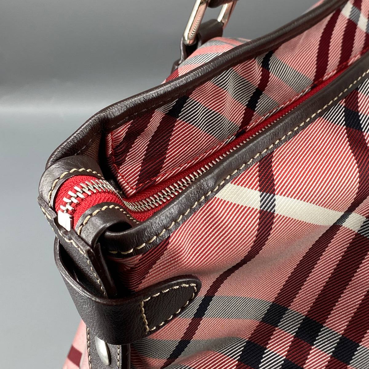 Burberry Pink Wine Check Tote Bag