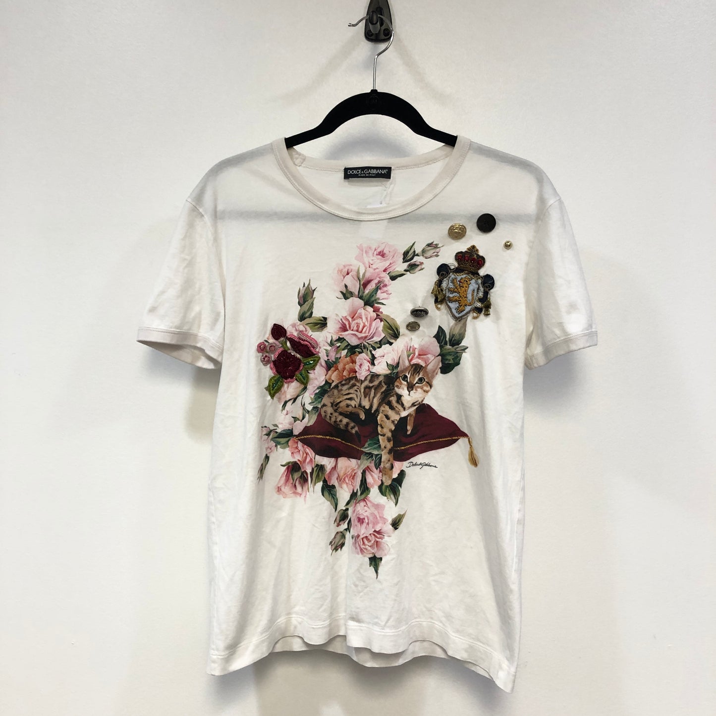 Dolce & Gabbana White Floral Print Short Sleeve T‑Shirt Size 44