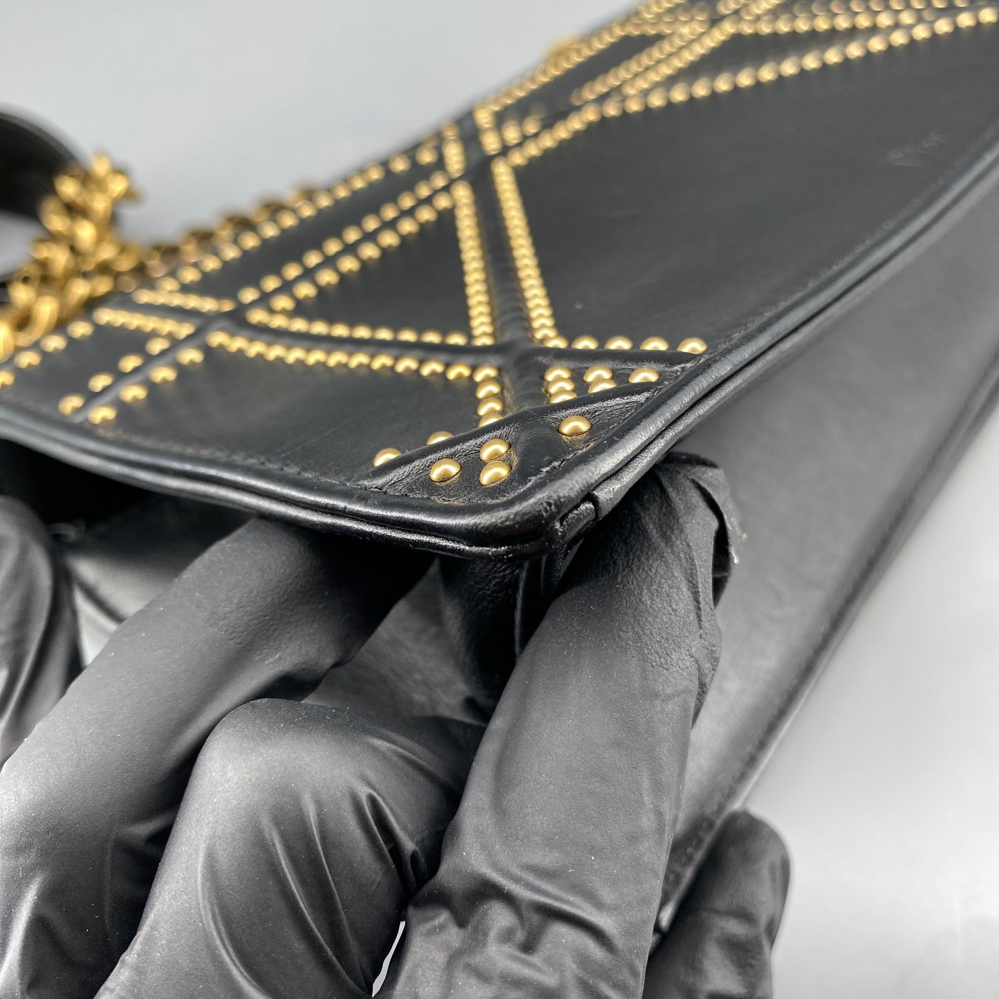 Christian Dior Gold Stud Detail Black Calfskin Diorama Flap Shoulder Bag