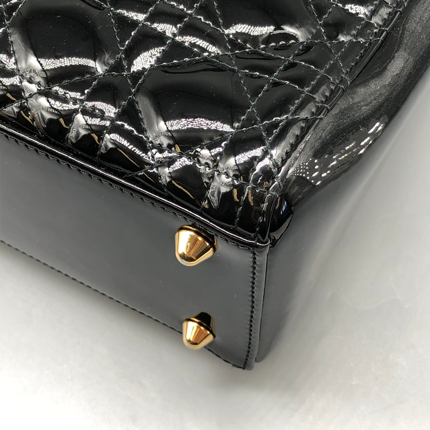 Christian Dior Lady Dior Large Cannage Quilted Patent Leather Handbag Black