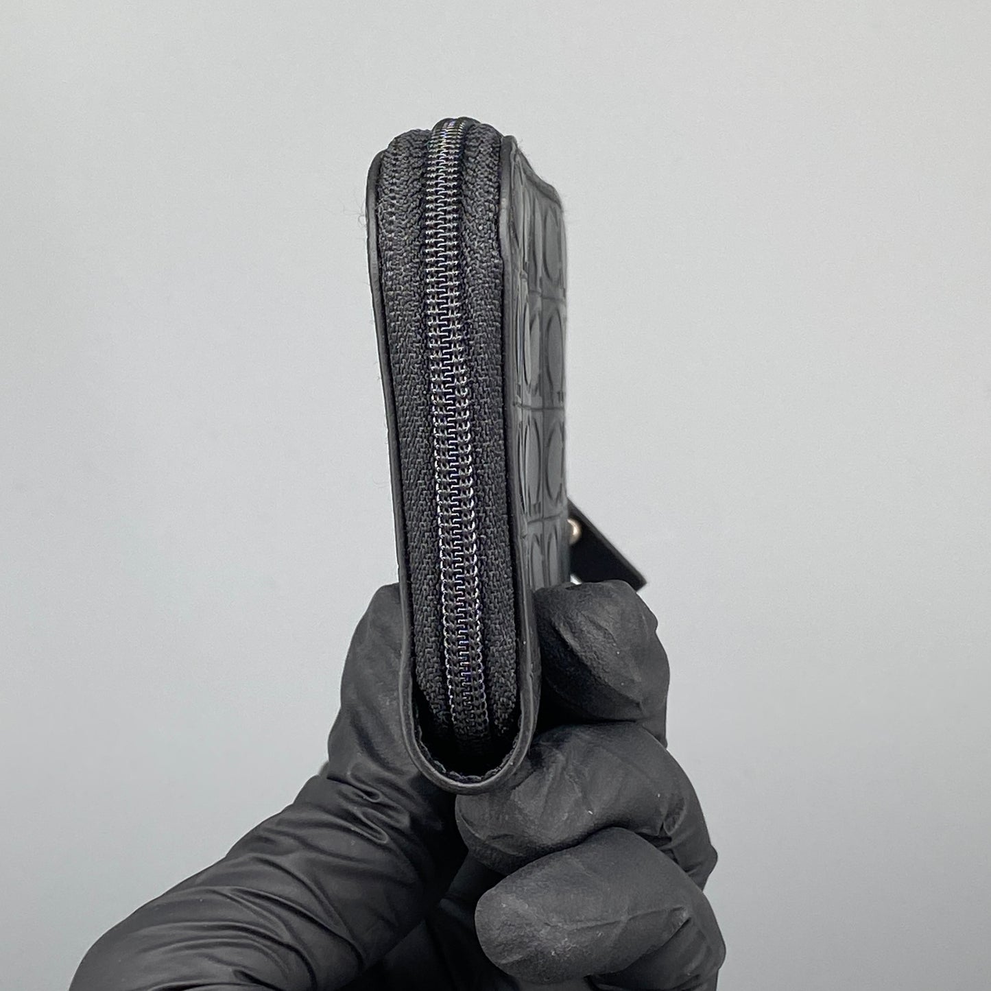 Ferragamo Black Embossed Gancini Full-Zip Mini Coin Purse