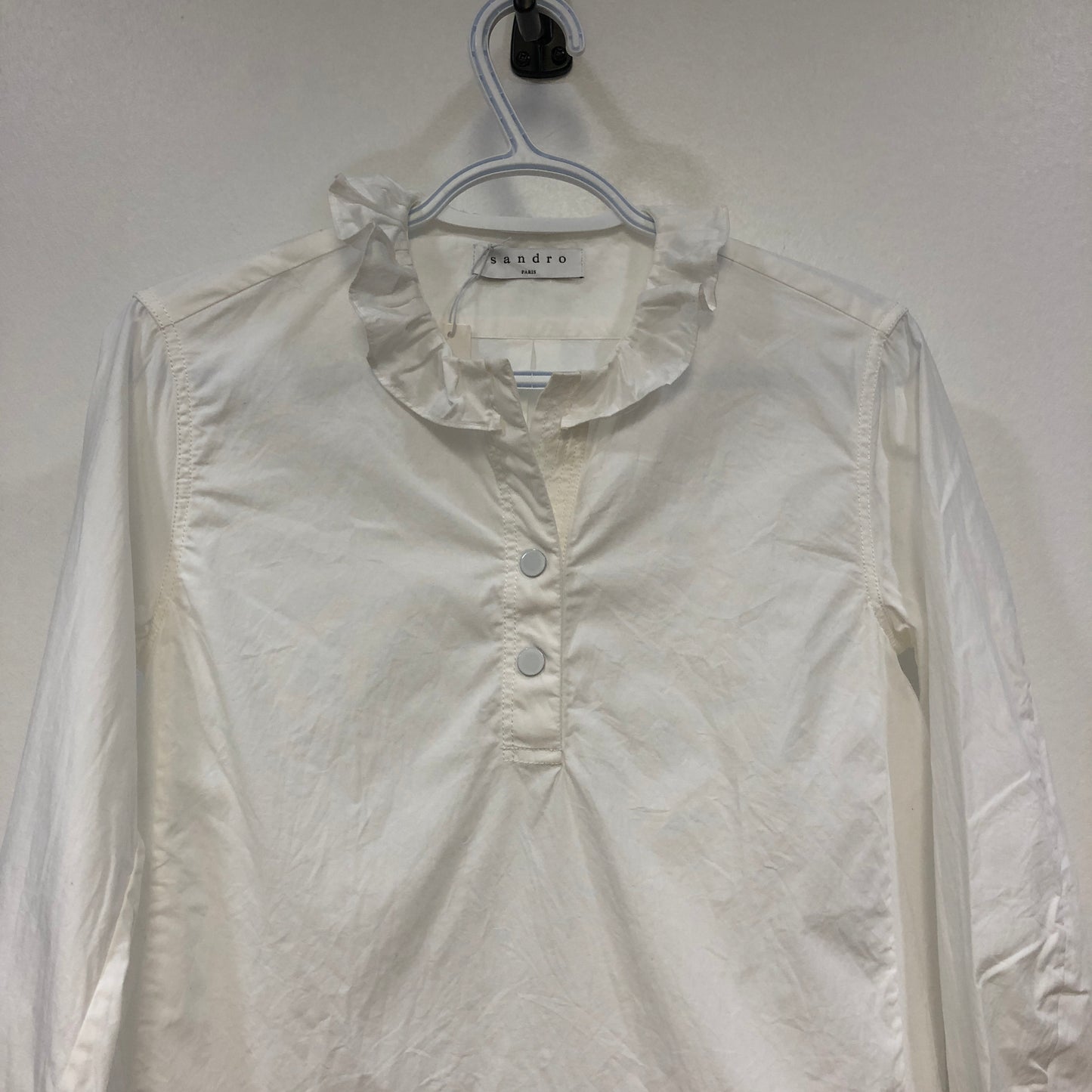 Sandro White Ruffled Collar Half-Placket Long Sleeve Blouse Size 1