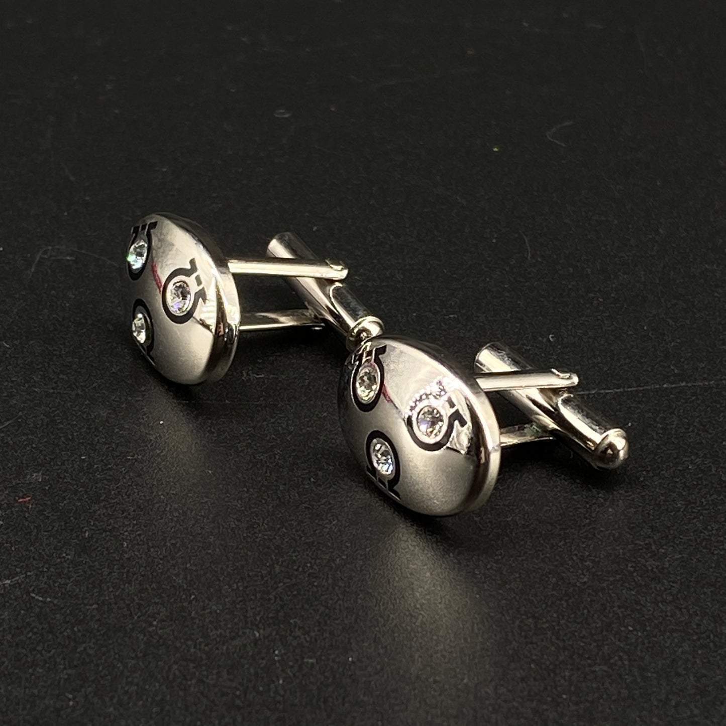 Ferragamo Silver Tone Crystal Decorated Cufflinks