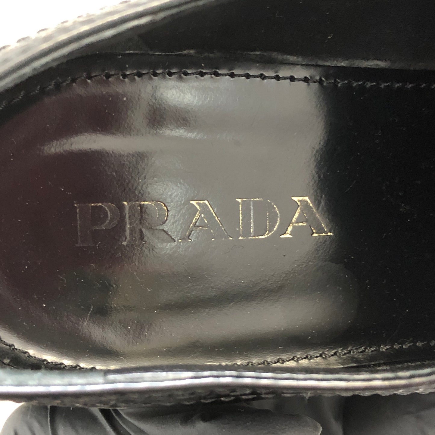 Prada Brogue Leather Platform Low Top Sneaker Shoes 37.5 Black White